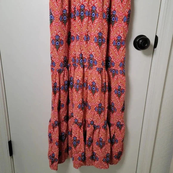 Boden Floral Print Tiered Midi Dress in Fire Poppy | Boden Dress | Size 10L - Picture 7 of 10